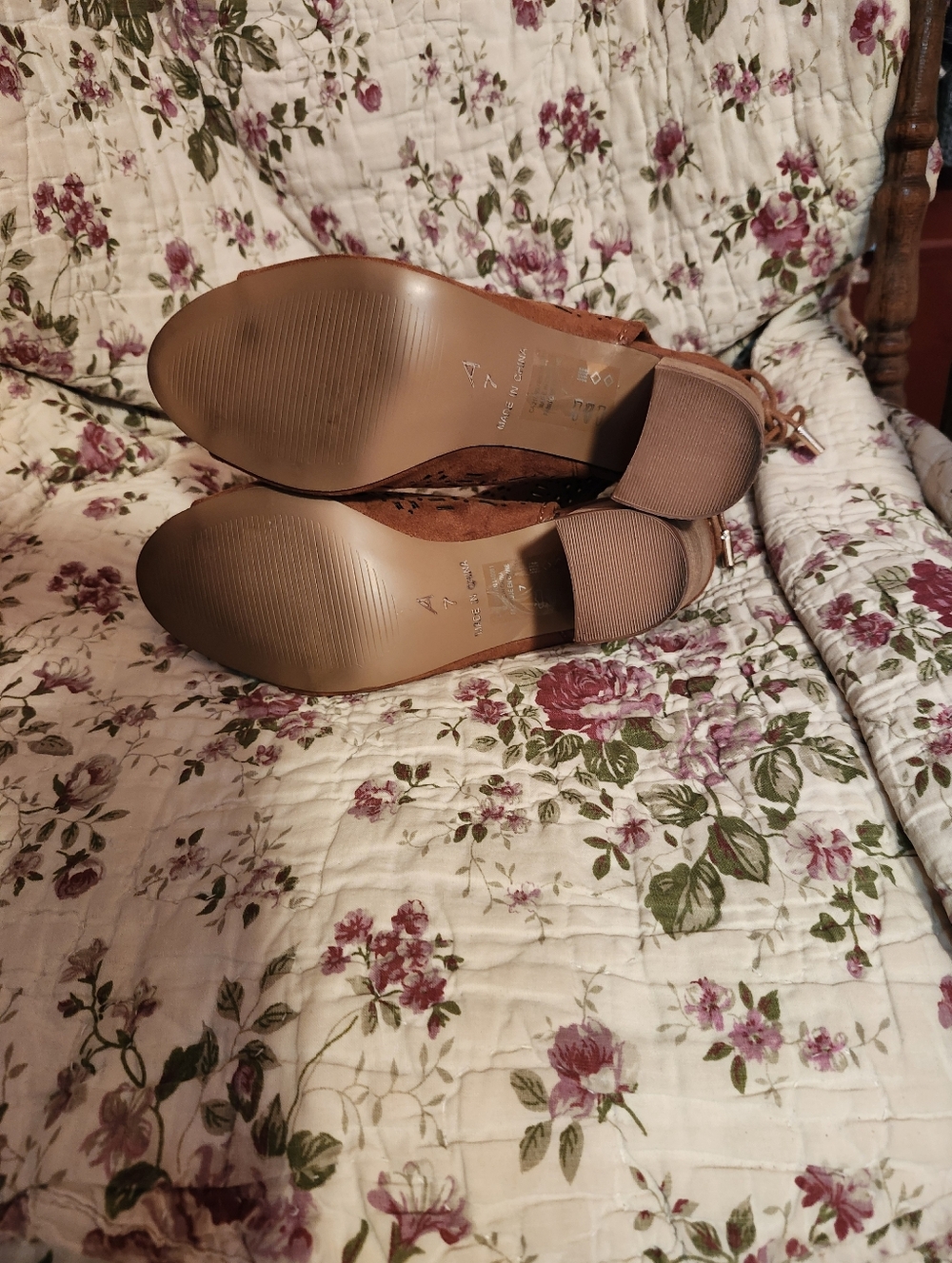 Brown Suede Peep-Toe Heeled Booties with Perforated Details - Picture 3 of 4